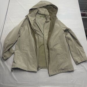 Vintage Liz Claiborne Double Zip Khaki Hooded Rain Jacket with Removable Hood